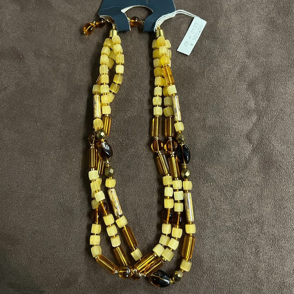 Vintage Amber Square Beads Multistrand Necklace